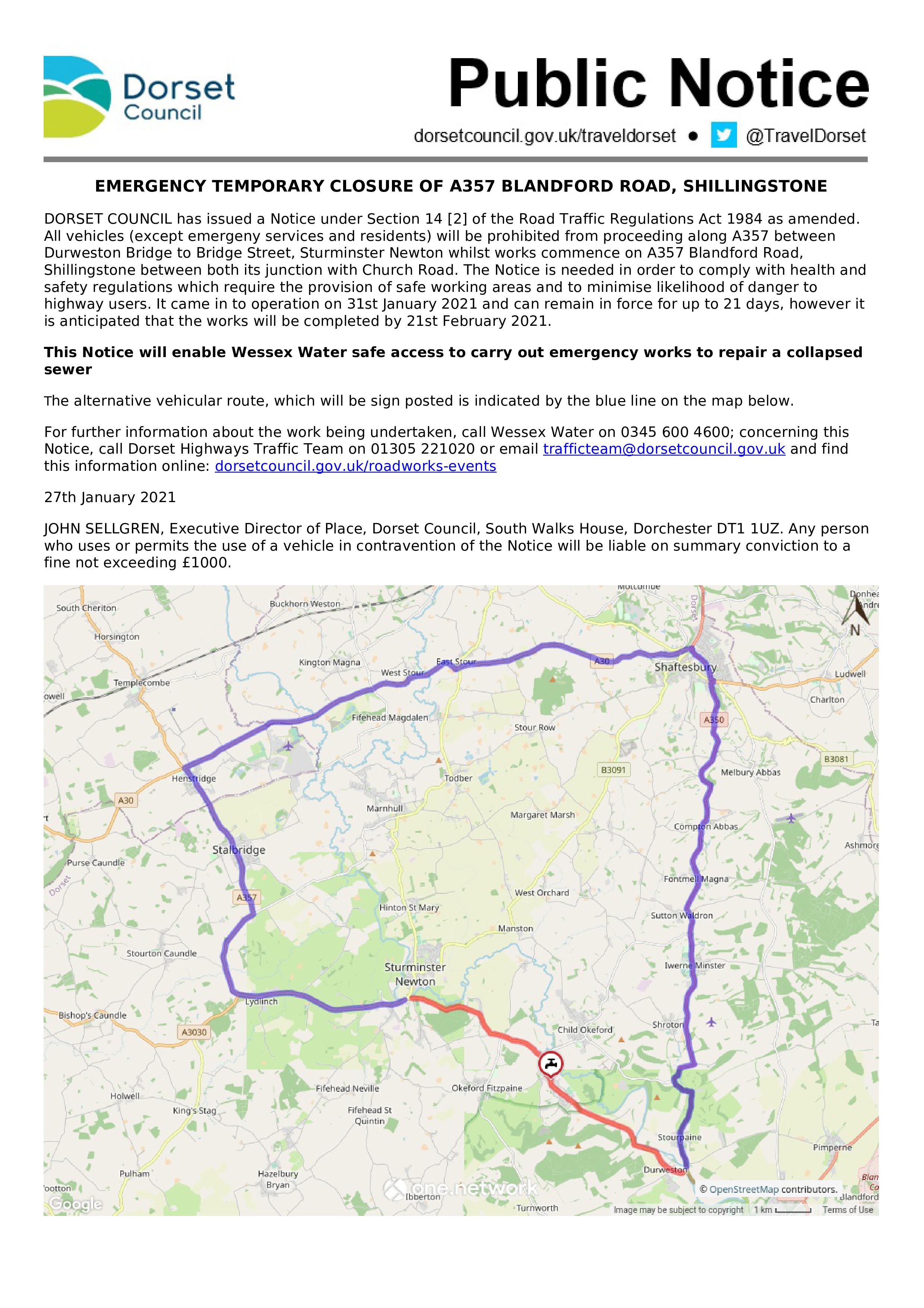 Emergency road closure notice